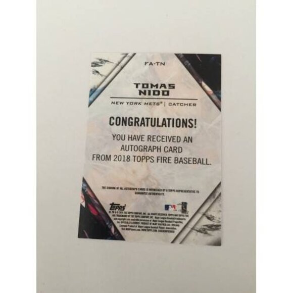 2018 Topps Fire Autographs Tomas Nido New York Mets Auto #FA-TN (032) - Picture 2 of 2